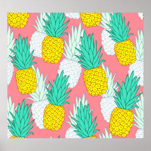 Tropische ananas: rode Cartoon Chic. Poster