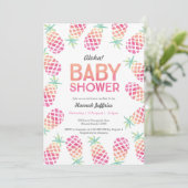 Tropische ananas roze Baby shower Uitnodiging (Staand voorkant)