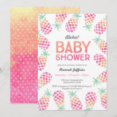 Tropische ananas roze Baby shower Uitnodiging (Voorkant / Achterkant)
