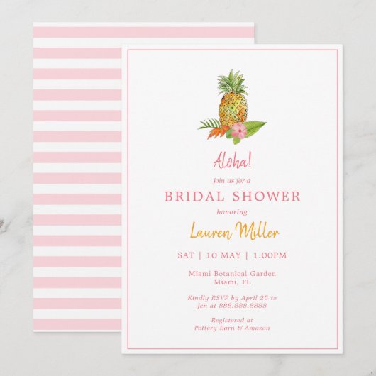 Tropische Ananas Roze Bloemen Bruid Kaart (Voorkant / Achterkant)