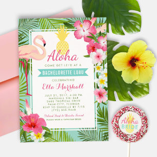 Tropische Ananas Roze Flamingo Bachelorette Luau Kaart