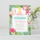 Tropische Ananas Roze Flamingo Bachelorette Luau Kaart (Staand voorkant)