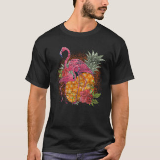 Tropische Ananas Roze Flamingo Bloemen Tropisch T-shirt