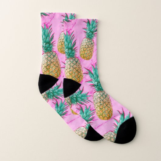 Tropische ananas roze marmer Chic trendy Sokken (Paar)