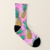 Tropische ananas roze marmer Chic trendy Sokken (Links binnenkant)