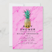 Tropische Ananas Roze Marmer Modern Baby shower Kaart (Voorkant)