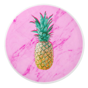 Tropische Ananas & Roze Marmer Modern Kleurrijk Keramische Knop
