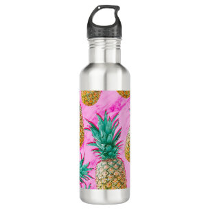 Tropische Ananas & Roze Marmer Modern Kleurrijk Waterfles