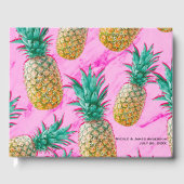 Tropische ananas & roze marmeren chique bruiloft gastenboek (Voorkant)