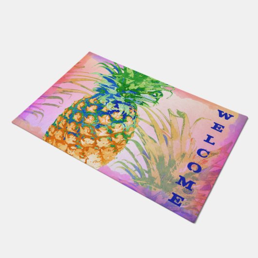 Tropische ananas roze welkom deurmat (Schuin)