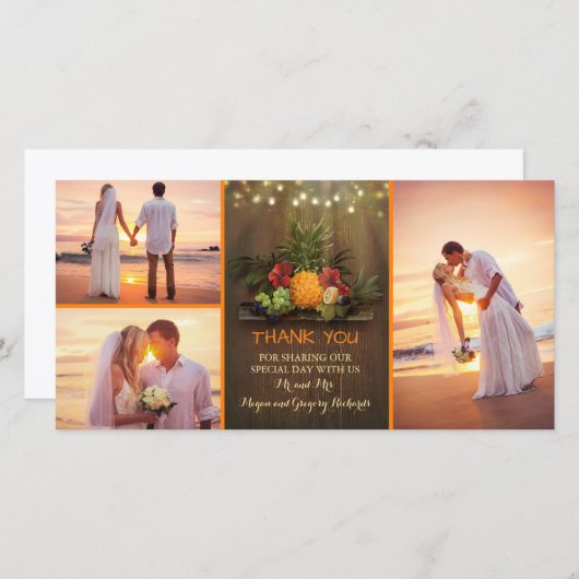 Tropische Ananas Rustiek Strandhuwelijk Dank u Bedankkaart (Voorkant / Achterkant)