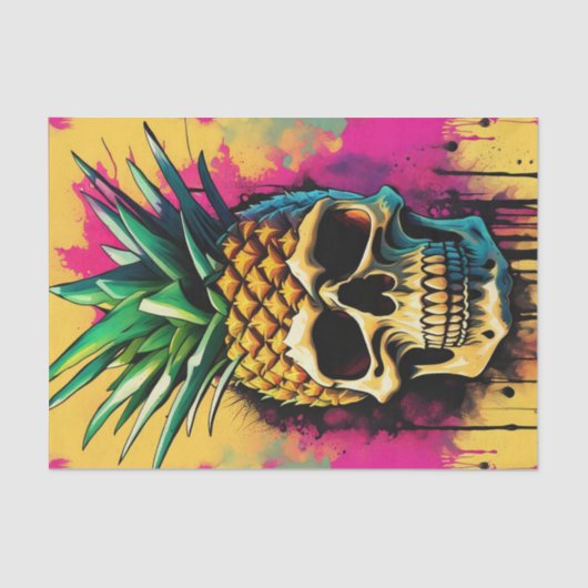 Tropische Ananas Schedel Neon Decoupage Papier (Voorkant)