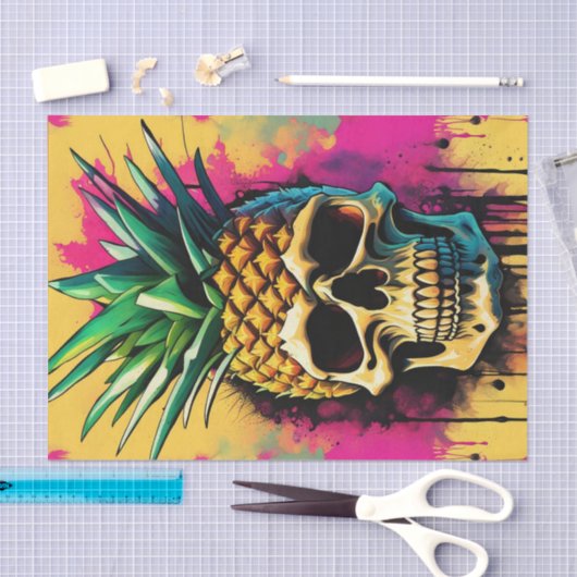 Tropische Ananas Schedel Neon Decoupage Papier (Craft)