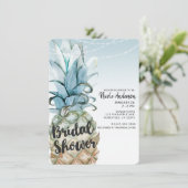 Tropische Ananas & Slingerlichtjes Bruidsdouche Kaart (Staand voorkant)