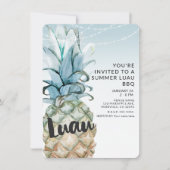 Tropische Ananas & Slingerlichtjes Zomer Luau BBQ Kaart (Voorkant)