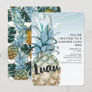 Tropische Ananas & Slingerlichtjes Zomer Luau BBQ Kaart