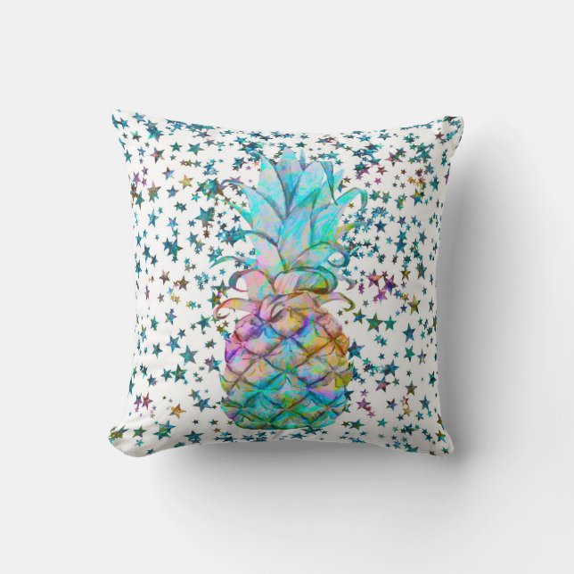 Tropische Ananas Sterren Kleurensplash Kussen (Voorkant)