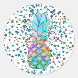 Tropische Ananas Sterren Kleurensplash Luau Feest Ronde Sticker