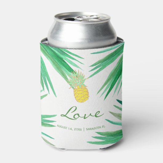 Tropische ananas strand bewerkbare kleur bruiloft blikjeskoeler (Blikje Voorkant)