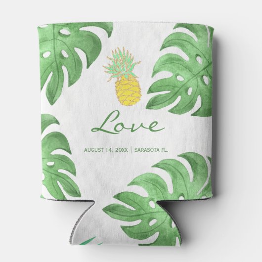 Tropische ananas strand bewerkbare kleur bruiloft blikjeskoeler (Achterkant)