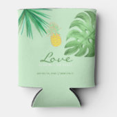 Tropische ananas strand groen goud bruiloft blikjeskoeler (Voorkant)