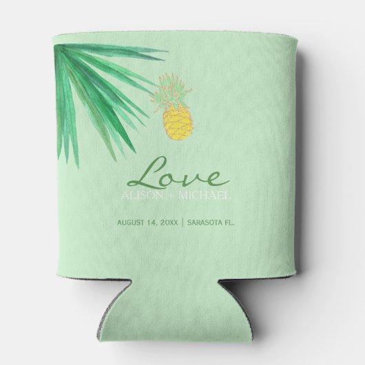 Tropische ananas strand groen goud bruiloft blikjeskoeler (Achterkant)