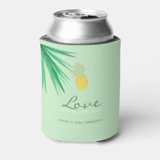 Tropische ananas strand groen goud bruiloft blikjeskoeler (Blikje Achterkant)