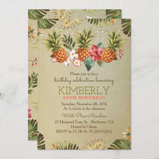 tropische ananas strand verlichting verjaardagsfee kaart (Voorkant / Achterkant)