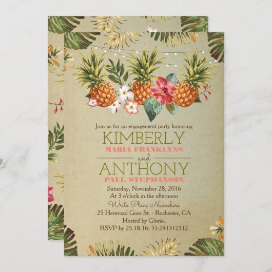 tropische ananas strand verlichting verlovingsfees kaart (Voorkant / Achterkant)