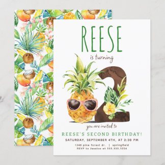 Tropische Ananas Tweede Verjaardag Uitnodiging