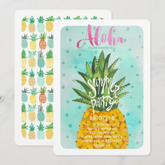 tropische ananas | Uitnodiging zomerLuau-partij (Voorkant / Achterkant)