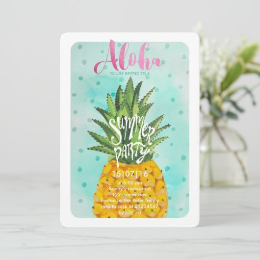 tropische ananas | Uitnodiging zomerLuau-partij (Staand voorkant)