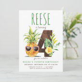 Tropische ananas Vierde verjaardag uitnodiging (Staand voorkant)