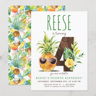 Tropische ananas Vierde verjaardag uitnodiging
