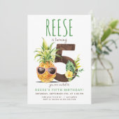 Tropische ananas Vijfde verjaardag uitnodiging (Staand voorkant)