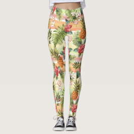 Tropische Ananas Vruchten Bloem Strepen Patroon Leggings