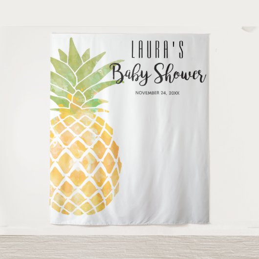 Tropische Ananas Watercolor Geel Baby Shower Wandkleed (Voorkant)