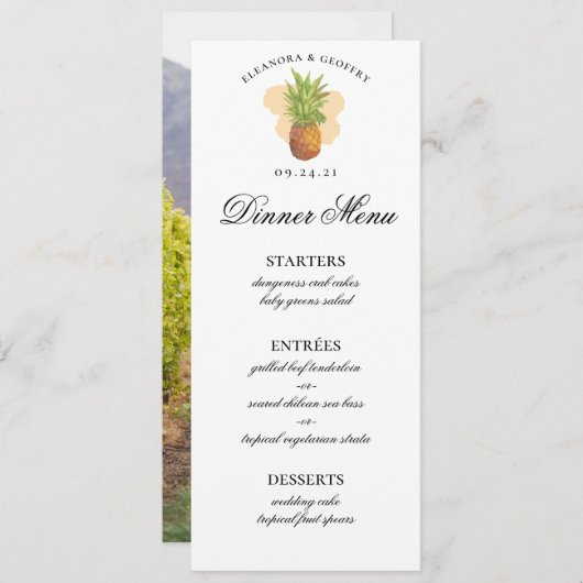 Tropische Ananas Waterverf Bruiloft Foto Menu (Voorkant / Achterkant)
