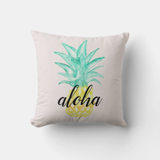 Tropische Ananas Waterverf Schilderij Kussen (Voorkant)