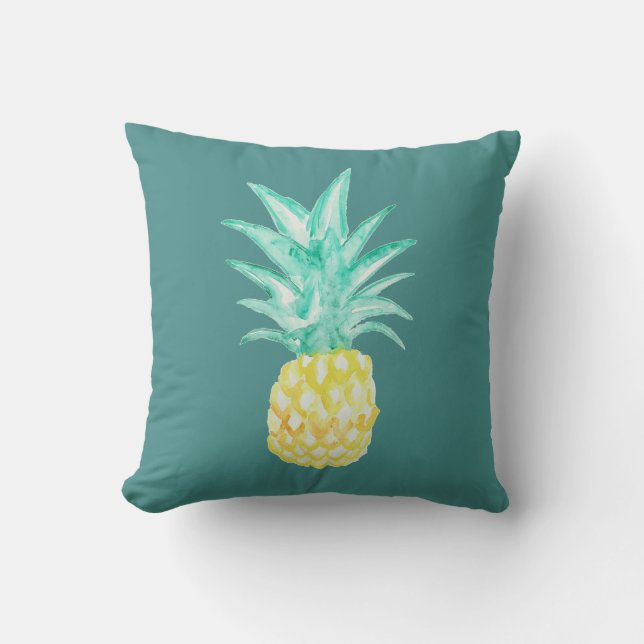 Tropische Ananas Waterverf Schilderij Kussen (Voorkant)