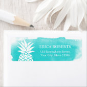 Tropische Ananas Waterverf Turquoise Hawaïaans Etiket (Insitu)