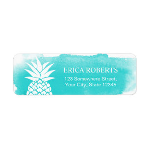 Tropische Ananas Waterverf Turquoise Hawaïaans Etiket