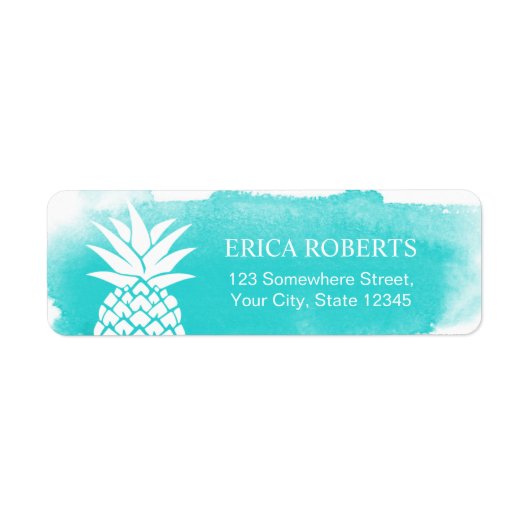 Tropische Ananas Waterverf Turquoise Hawaïaans Etiket (Voorkant)