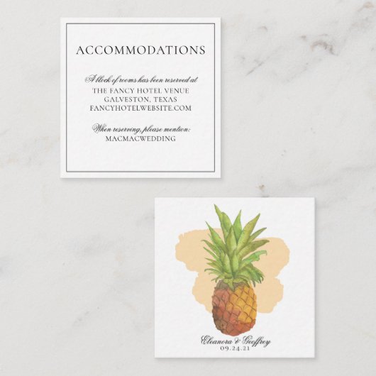 Tropische ananas zomer bruiloft accommodaties informatiekaartje (Voorkant / Achterkant)