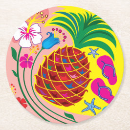 Tropische Ananas Zomer Ronde Kartonnen Onderzetter