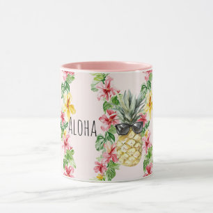 Tropische Ananas Zonnebril Bloemen Mok