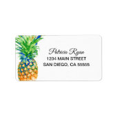 Tropische ananas zwart script typografie adres etiket (Voorkant)