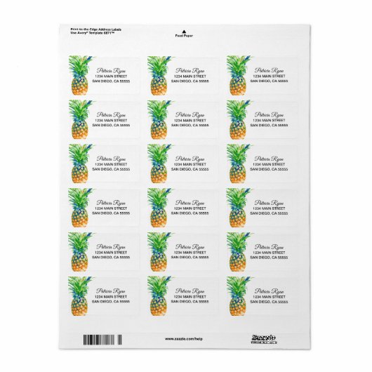 Tropische ananas zwart script typografie adres etiket (Full Sheet)