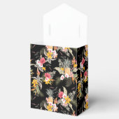 Tropische ananasbloemen op zwarte tent bedankdoosjes (Geopend)