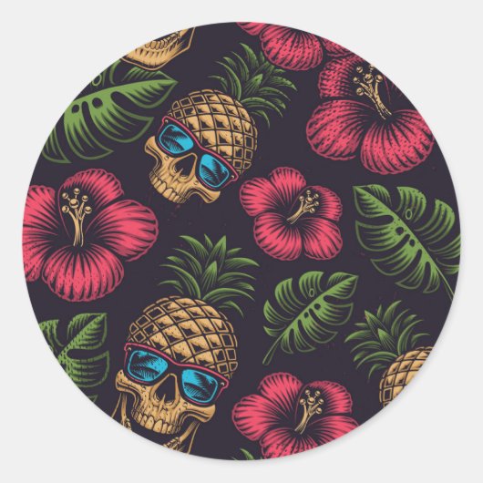 Tropische ananasschedels ronde sticker (Voorkant)
